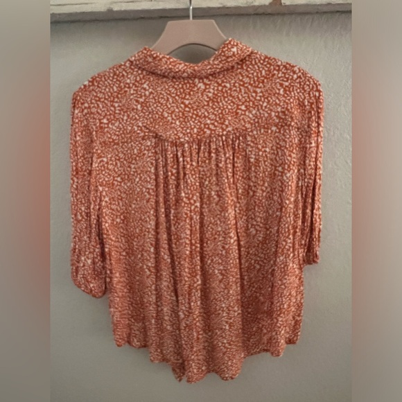 Free People Women Celia Printed Tie-Hem Puff Sleeve Blouse Dark Orange Size S - Picture 6 of 6